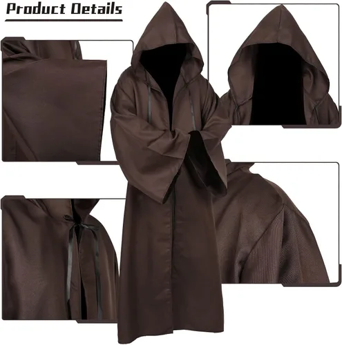 Vista 7 de Hqroidd Jedi - Bata de caballero con capucha para hombre, capa para adultos, para carnaval, Navidad, Halloween, cosplay