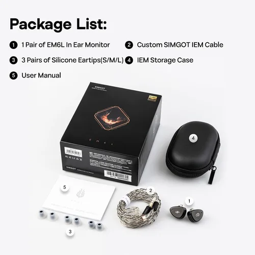 Vista 8 de Linsoul SIMGOT EM6L - Audífonos intraurales híbridos de monitor de 1DD + 4BA, auriculares para juegos, audífonos IEM HiFi con carcasa de resina