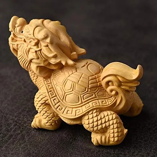 Vista 3 de Estatuas esculturas de tortuga dragón china de la suerte bestia de la suerte, tortuga dragón de madera, artesanía china, esculturas de boj