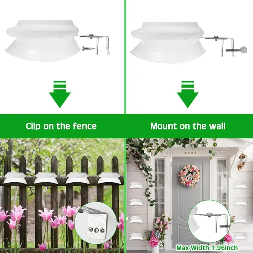 Vista 5 de Yinder 12 luces solares de canalón al aire libre, 9 LED, impermeable, iluminación solar, lámparas de valla de cubierta, lámparas blancas para Blanco