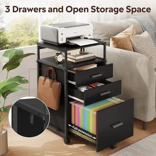 Vista 6 de DEVAISE 3 Drawer Wood File Cabinet with Adjustable Shelves, Black