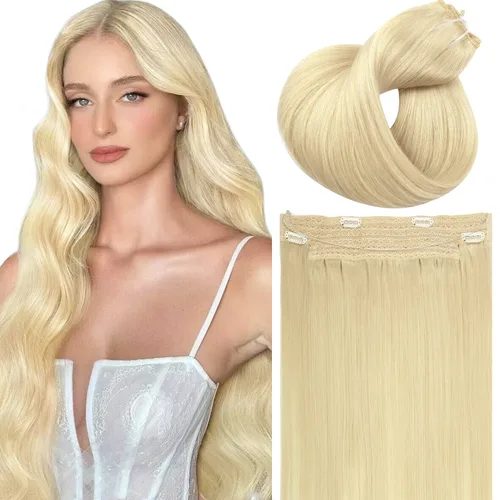 Vista 12 de Extensiones de cabello con alambre, color negro natural, 14 pulgadas, 2.65 oz, 100% cabello humano real, extensión de cabello invisible