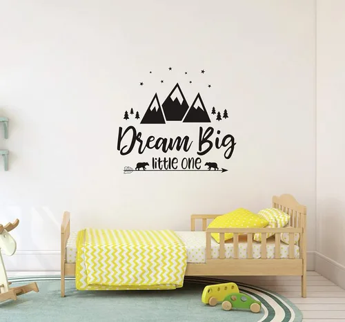 Vista 3 de Dream Big Little One - Calcomanías de pared con cita para guardería, calcomanías de pared de bosque, calcomanías de pared de vinilo para niños