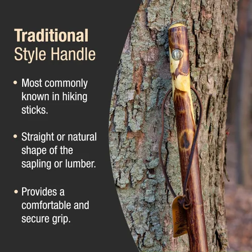 Vista 4 de Brazos Rustic Wood Walking Stick, Hawthorn, Traditional Style Handle, for Men & Women, Made in The USA