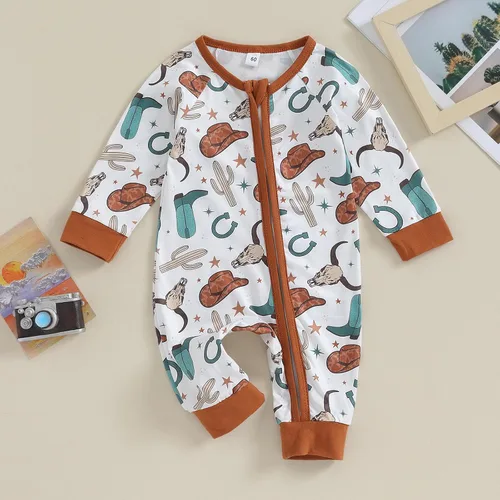Vista 3 de Ropa occidental para bebé, ropa de manga larga, vaquero, con cremallera, overoles para otoño