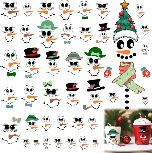 Vista 13 de Calcomanías de cara de muñeco de nieve para manualidades, calcomanías de Navidad que brillan en la oscuridad, decoraciones de muñeco de nieve
