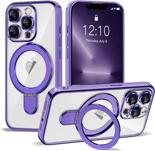 Vista 105 de Funda compatible con iPhone 12 con soporte de anillo magnético invisible [compatible con Mag-Safe] [Protector completo de lente de cámara] Funda