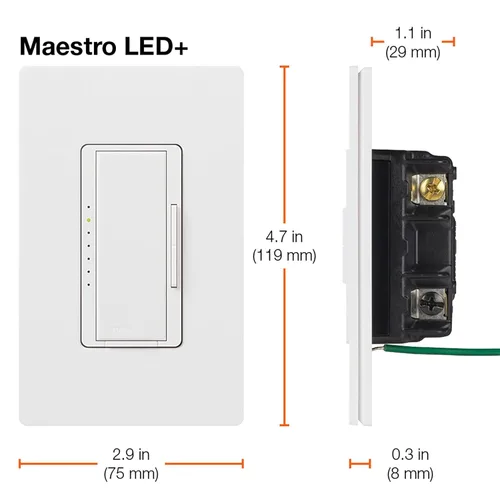 Vista 12 de Lutron - Interruptor de atenuación Maestro LED+ para bombillas LED regulables, halógenas e incandescentes, 150 W/unifolar o multiubicación, Biscuit