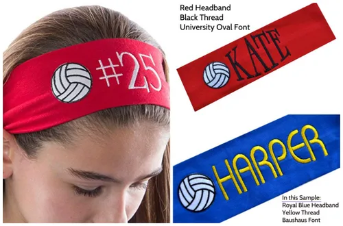 Vista 8 de Funny Girl Designs Personalizado Monograma Bordado Voleibol Parche Algodón Elástico Diadema