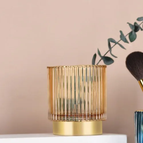 Vista 5 de Amber Large Glass Brush Holder Thickened Cosmetic Brush Cup Makeup Organizer Storage Container for Vanity Table, Makeup Storage Organizer for Home