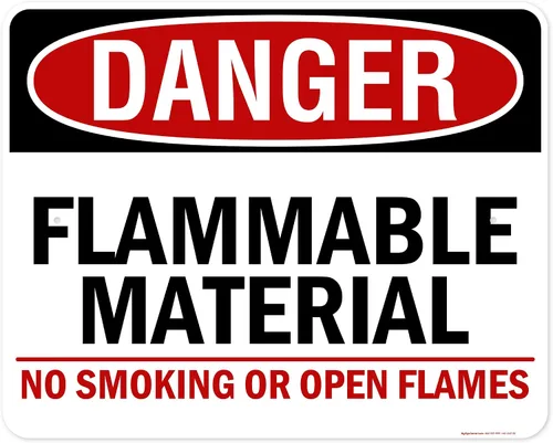 Vista 10 de Cartel de peligro de material inflamable No Smoking or Open Flames, 7 x 10 pulgadas, libre de óxido, aluminio 040, resistente a la decoloración