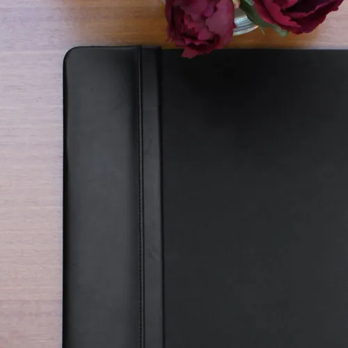 Vista 11 de DACASSO Tapete clásico de cuero para escritorio con rieles laterales - Secante de escritorio de cuero de lujo para escribir - Protector acolchado