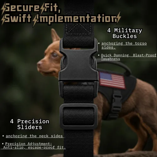 Vista 7 de Arnés táctico para perro pequeño, a prueba de escapes, chaleco militar para perro con mango vertical, arnés ajustable XS para cachorros con Negro