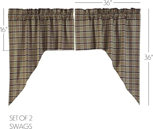 Vista 2 de VHC Brands Rustic & Lodge - Cortinas para ventana de cocina, par de festones Wyatt, marrón caqui