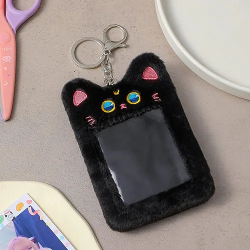 Vista 2 de Kpop Y2K - Soporte para tarjeta de fotos de felpa Kawaii de 3 pulgadas, funda para fotos de animales, tarjeta de crédito, protector de papelería