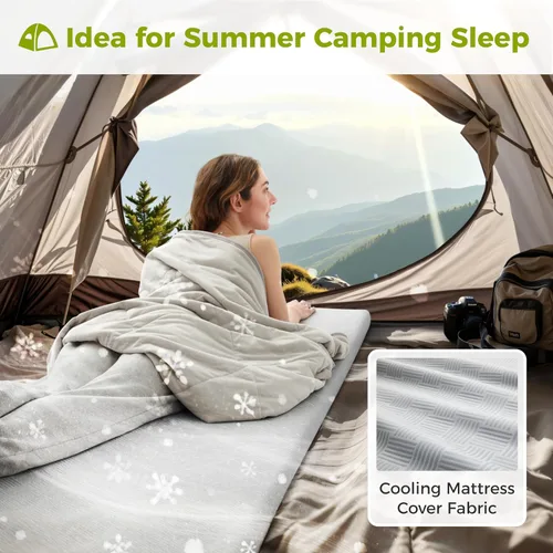 Vista 2 de Jamdok Colchón de espuma de enfriamiento para campamento, almohadilla de dormir impermeable con bolsa de transporte, cubrecolchón de cuna