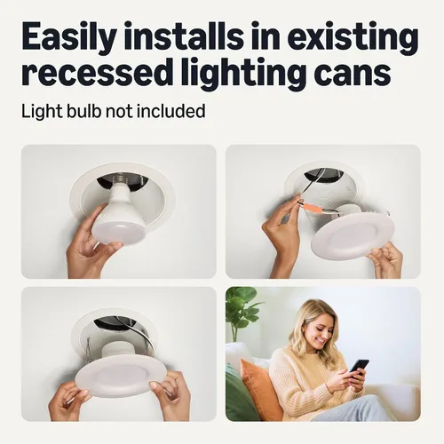 Vista 5 de Amazon Basics Luz empotrada inteligente de 5/6 pulgadas con downlight, que cambia de color, funciona solo con Alexa, WiFi de 2.4 GHz, paquete de 1