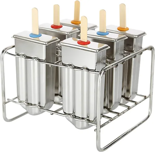 Vista 3 de Moldes de paletas de acero inoxidable, 6 moldes comerciales para paletas de acero inoxidable, hechos en casa, reutilizables, bricolaje, moldes