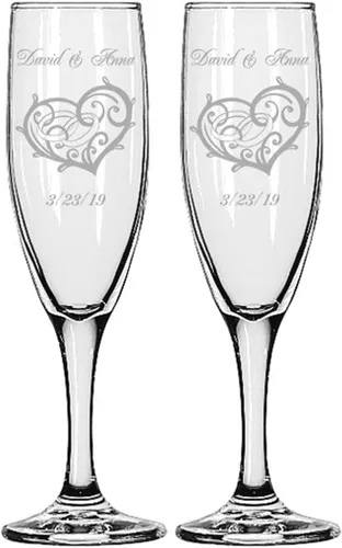 Vista 24 de GIFTS INFINITY® Juego de 2 copas de champán grabadas para boda con corazón de Infinity, copas personalizadas para brindis - Regalo para el Día