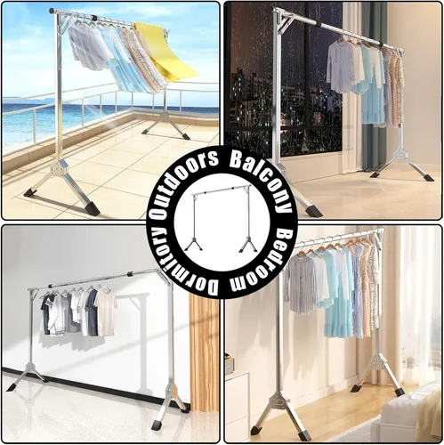 Vista 7 de Heavy Duty Foldable Indoor Outdoor Clothes Drying Rack - Extendable Stainless Steel Laundry Drying Stand, 54" Height, 5.25FT Width, Ideal for Drying
