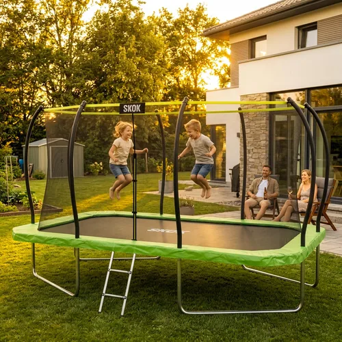 Vista 2 de SKOK Trampolín rectangular para exteriores de 14 pies con red y escalera para niños