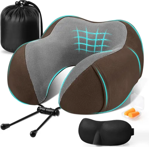 Vista 18 de CloudBliss Almohada de viaje de espuma viscoelástica de alta calidad, almohada cervical cómoda y de apoyo, almohadas cervicales para viajar Negro