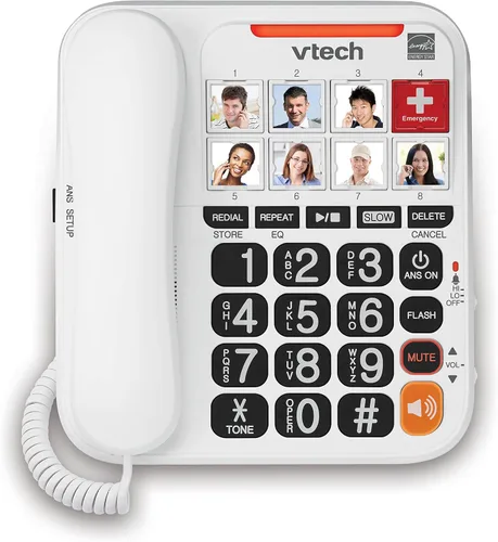 Vista 13 de Teléfono con cable VTech SN1107 con botones sobredimensionados de alto contraste, dígitos parlantes para personas mayores, marcación rápida de 10