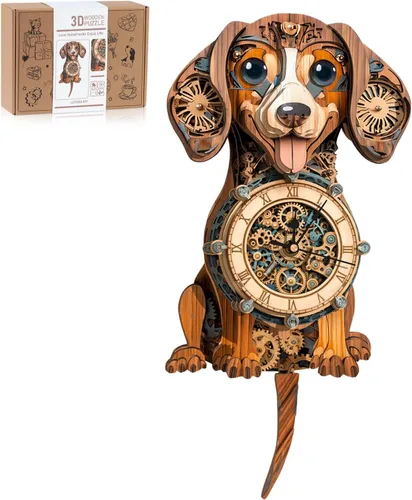 Vista 11 de Rompecabezas de madera 3D para adultos, kit de modelo de reloj de dragón azul con péndulo, rompecabezas 3D para adultos, kit de reloj de pared DIY