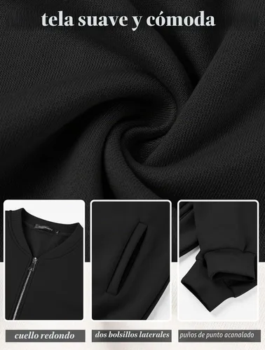 Vista 6 de MEROKEETY Sudaderas con cremallera de manga larga para mujer, chaquetas casuales holgadas de abrigo con bolsillos Negro