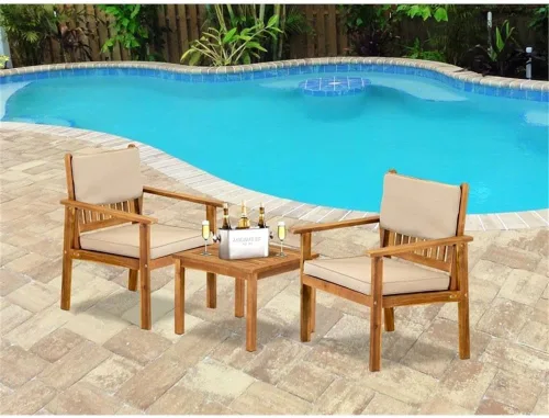 Vista 2 de EAST WEST FURNITURE BBI3CNA - Juego de mesa auxiliar Bristol de 3 piezas, incluye una mesa auxiliar y 2 sillas de patio de tela de poliéster