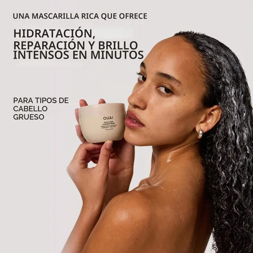 Vista 2 de OUAI Máscara para Cabello Grueso - Tratamiento con Aceite de Almendra, Aceite de Oliva y Queratina Hidrolizada para Restaurar el Cabello Dañado