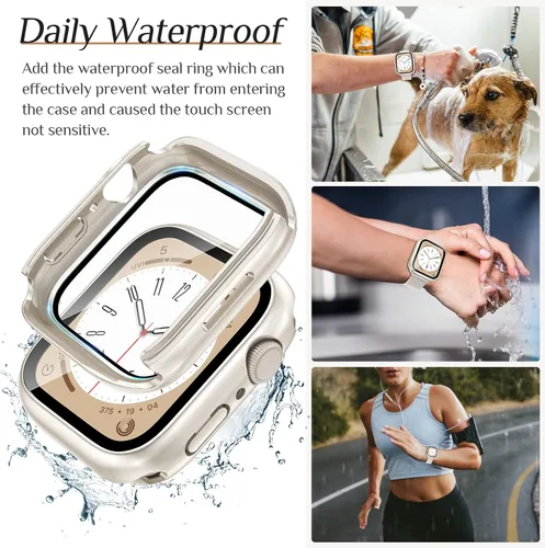 Vista 2 de Goton - 2 fundas para protector de pantalla de Apple Watch de 40 mm, series 6/5/4, SE 3/2/1, funda de protección de PC impermeable con vidrio