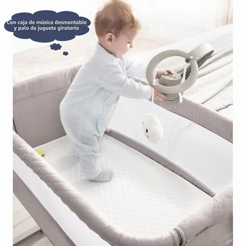 Vista 4 de RONBEI Cuna de bebé para el costado de la cama, con malla transpirable, cuna de moisés ajustables en altura para bebé/recién nacido/lactantes