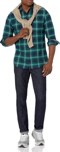 Vista 70 de Amazon Essentials Camisas de franela de manga larga para hombre, corte ajustado, a cuadros con botones