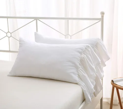 Vista 12 de Fundas de almohada grises con volantes largos de cortinas, fundas de almohada grises de algodón puro, tamaño estándar 20"X26", paquete de 2