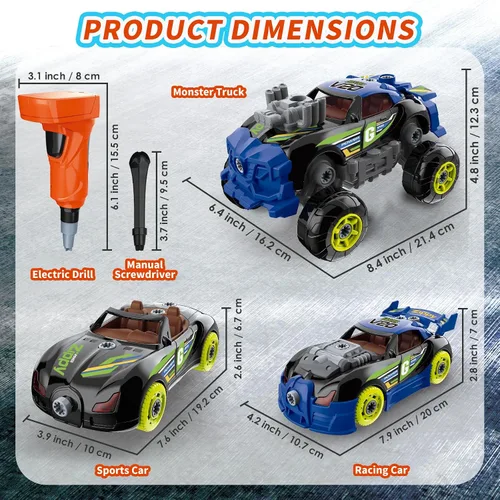 Vista 10 de Pup Go 3 en 1 Coche de Construcción para Niños de 3 años en adelante, Coche para Desmontar con Taladro Eléctrico, Camión de Juguete de Construcción
