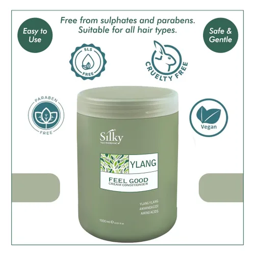 Vista 5 de Ylang Rinse Out - Acondicionador profundo para cabello seco dañado infundido con aceite esencial para humedad y salud, acondicionador sin sulfatos
