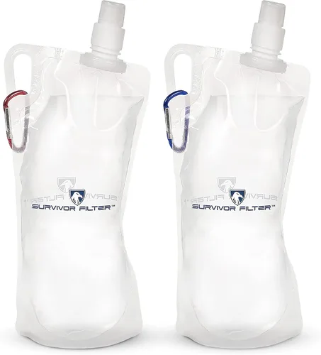 Vista 8 de Survivor Filter Botellas de agua plegables transparentes para viajes, senderismo, plegables, sin BPA, 2