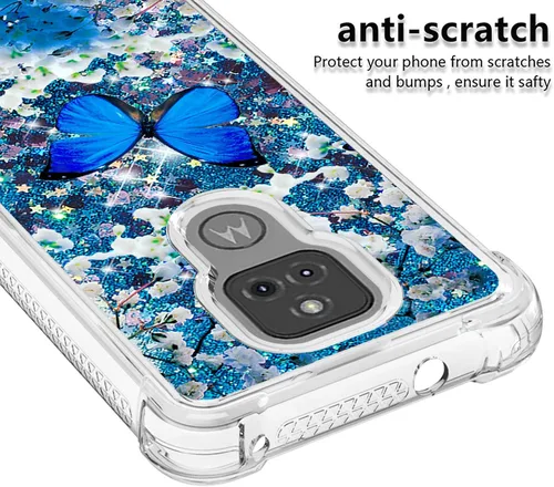 Vista 2 de Funda para Moto G Play 2021 con protector de pantalla de vidrio templado, brillante con purpurina líquida flotante para niñas y mujeres, bonita