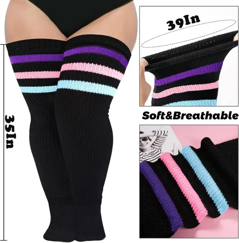 Vista 2 de Abodhu Calcetines altos hasta el muslo de talla grande para muslos gruesos para mujer, extra largos, ampliados, de punto grueso