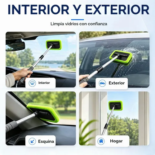 Vista 8 de XINDELL Herramienta de limpieza de parabrisas para automóvil, limpiador de ventanas con mango extensible con almohadillas de microfibra