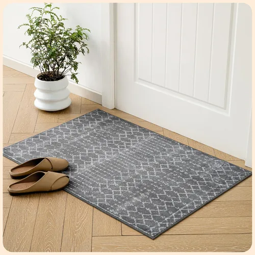 Vista 130 de Istana Alfombra larga antideslizante de 2.5 x 8 para el hogar, para pasillo y cocina, lavable, sedosa y suave al tacto, elegante, color azul y marfil