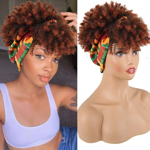 Vista 20 de Aisaide Peluca de Diadema Afro Rizada Crespa, Pelucas Afro Negras Cortas para Mujeres Negras, Peluca Sintética Rizada Crespa con Diadema y Flequillo