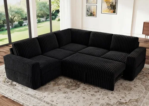 Vista 8 de HONBAY Sofá cama modular extraíble, sofá biplaza de pana, sofás para sala de estar, beige