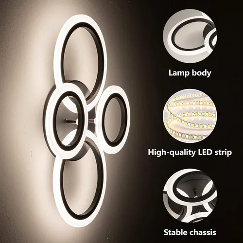 Vista 7 de Shine LUEST Lámpara de techo LED moderna de 34 W, 3000 K-6000 K regulable, accesorios de iluminación de techo para montaje en techo, 4 anillos