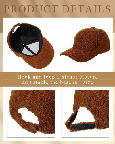 Vista 2 de 6 gorras de béisbol de invierno cálidas de felpa de lana de cordero sintética mullida, gorro mullido para mujeres y hombres, viajes al aire libre