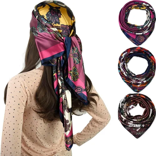 Vista 103 de corciova - Bufanda cuadrada grande para mujer, diadema sedosa para cabello rizado, lazo para dormir por la noche, bandana a la moda, 35 x 35