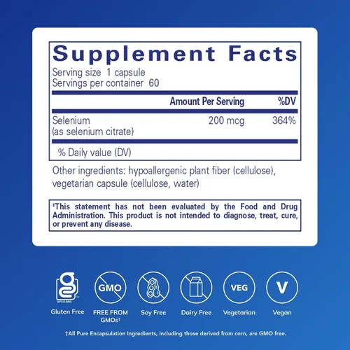 Vista 2 de Pure Encapsulations Selenio (Citrato) - para el apoyo del sistema inmunológico y la salud celular - Suplemento antioxidante - Apoya el flujo