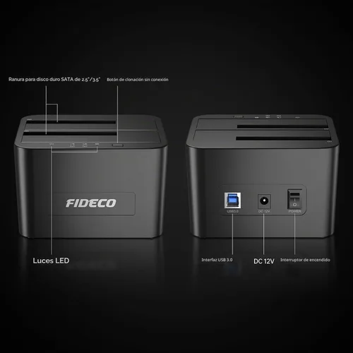 Vista 7 de Estación de acoplamiento de disco duro externo FIDECO, base de disco duro para HDD SATA SSD de 2.5 y 3.5 pulgadas, estación de acoplamiento de disco
