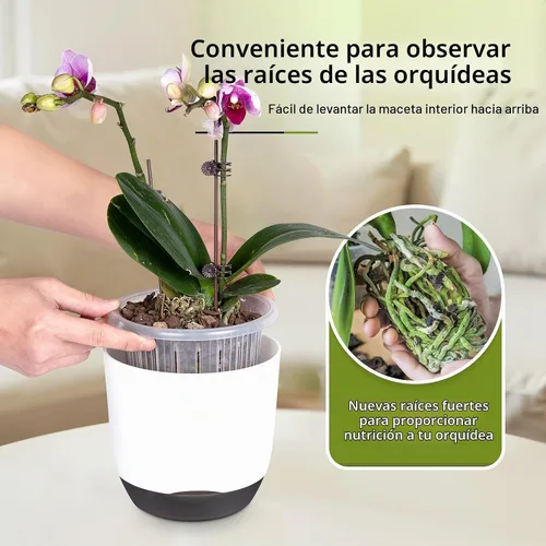 Vista 3 de QCQHDU 2 Pack 7.2 Inch Orchid Pots with Holes for Repotting, Double-Layer and Self Watering Orchid Pot with Good Air Circulation Blanco y negro